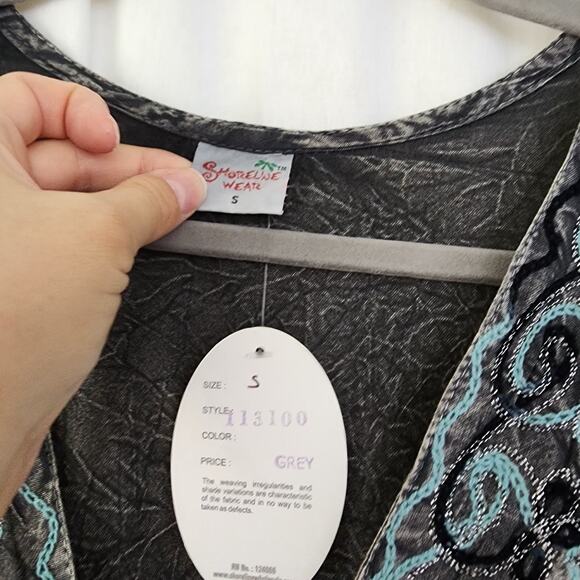 Shoreline Wear Embroidered Kimono Duster Pop Over S Boho Peasant Festival NWT - Picture 5 of 11